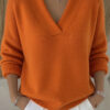 Soft Nuo V-neck Short Solid Color Long Sleeve Women's Sweater - Image 2