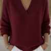 Soft Nuo V-neck Short Solid Color Long Sleeve Women's Sweater - Image 5