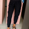 Black Elastic High Waist Pocketed Cargo Jogger Pants - Image 5