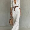 Irregular Long Belted Shirt Dress for Office & Daily Wear - Image 8