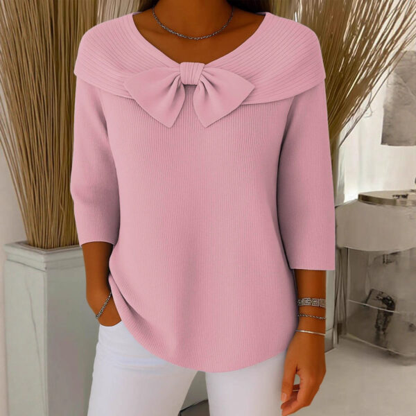 Knitted Bow Solid Color Sweater Autumn And Winter