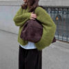 Short-length Gray Pullover Women's Alpaca Round Neck Sweater - Image 5