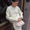 Short-length Gray Pullover Women's Alpaca Round Neck Sweater - Image 3
