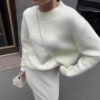 Short-length Gray Pullover Women's Alpaca Round Neck Sweater - Image 4
