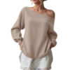 Women's Sweater Casual Solid Color Diagonal Collar - Image 10