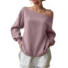 Women's Sweater Casual Solid Color Diagonal Collar - Image 4