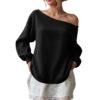 Women's Sweater Casual Solid Color Diagonal Collar - Image 5
