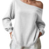 Women's Sweater Casual Solid Color Diagonal Collar - Image 6