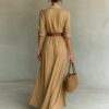Irregular Long Belted Shirt Dress for Office & Daily Wear - Image 2