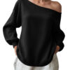 Women's Sweater Casual Solid Color Diagonal Collar - Image 7