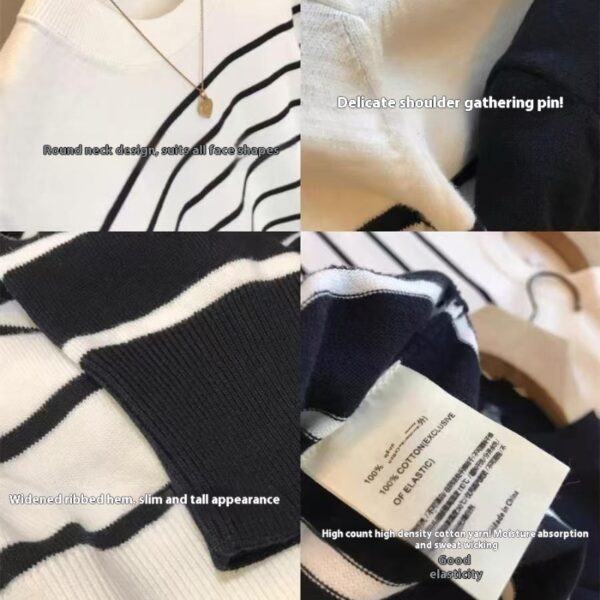 Women's Striped Knitted Short Sleeve Round Neck 2 9064ef73 4301 4630 8589 99b938312c97