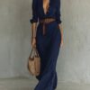 Irregular Long Belted Shirt Dress for Office & Daily Wear - Image 9