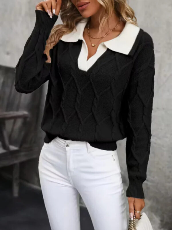 Women's Lapel Long Sleeve Contrast Color Knitted Sweater 8 94e9a451 99bf 462f a3f8 0332bc5bff5f