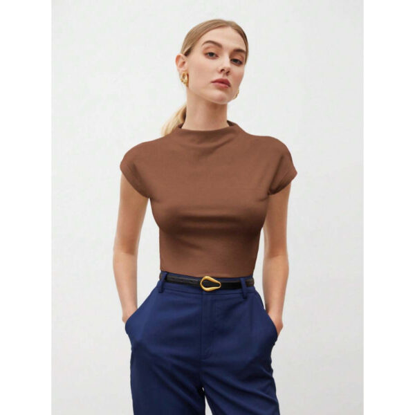 Women's Slim Fit Fashionable All-match Pure Color Tight Half Sleeve 2 99657119 58e1 43fb 9ae1 b5c4be7b881c