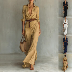 Irregular Long Belted Shirt Dress for Office & Daily Wear