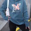 Butterfly Self-printed Drawstring Sweatshirt Female - Image 5