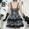 Black Gray Plaid Lace Dress For Women Summer New - Image 4