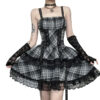 Black Gray Plaid Lace Dress For Women Summer New - Image 5