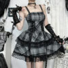 Black Gray Plaid Lace Dress For Women Summer New - Image 3