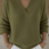 Soft Nuo V-neck Short Solid Color Long Sleeve Women's Sweater - Image 4