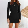 Drawstring Knitted Mid-waist Long Sleeve Dress - Image 8