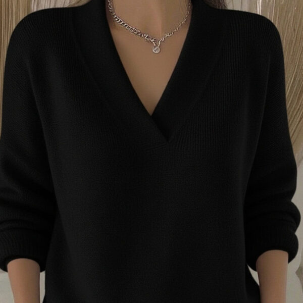 Soft Nuo V-neck Short Solid Color Long Sleeve Women's Sweater