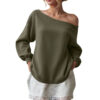 Women's Sweater Casual Solid Color Diagonal Collar - Image 2