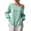 Women's Sweater Casual Solid Color Diagonal Collar - Image 3
