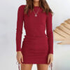 Drawstring Knitted Mid-waist Long Sleeve Dress - Image 3