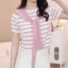 Women's Shawl Contrast Color Striped Short Sleeve Knitted - Image 7