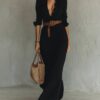 Irregular Long Belted Shirt Dress for Office & Daily Wear - Image 7