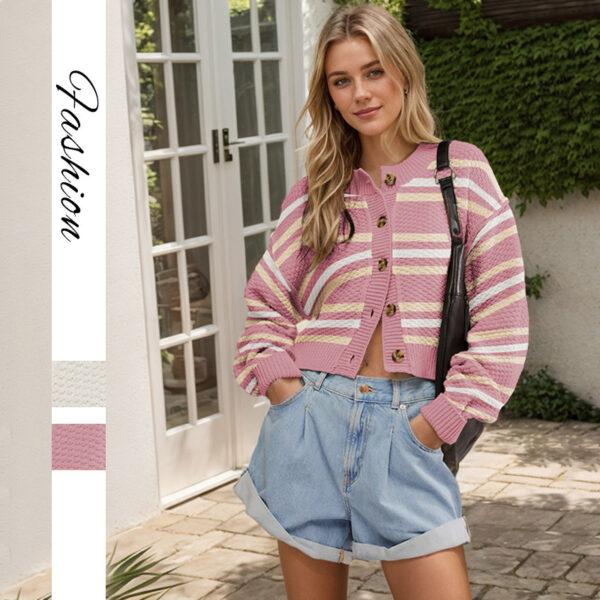 New Style Clothing Knitted Color Matching Women's Button Commuter Coat