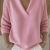 Soft Nuo V-neck Short Solid Color Long Sleeve Women's Sweater - Image 3