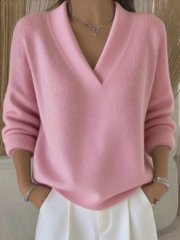 Soft Nuo V-neck Short Solid Color Long Sleeve Women's Sweater 3 dc1ea75c d333 4810 a0d1 a7402605e8e9