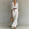 Irregular Long Belted Shirt Dress for Office & Daily Wear - Image 3