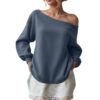 Women's Sweater Casual Solid Color Diagonal Collar - Image 9